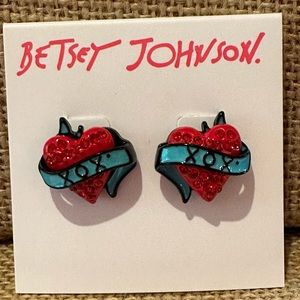 NWT Betsey Johnson Red Heart w/ XOX Earrings from 80th Birthday Collection RARE